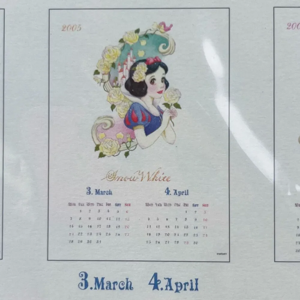 Disney Princess Calender Ariel Belle Watercolor 70s Heroine Manga Vintage 2005